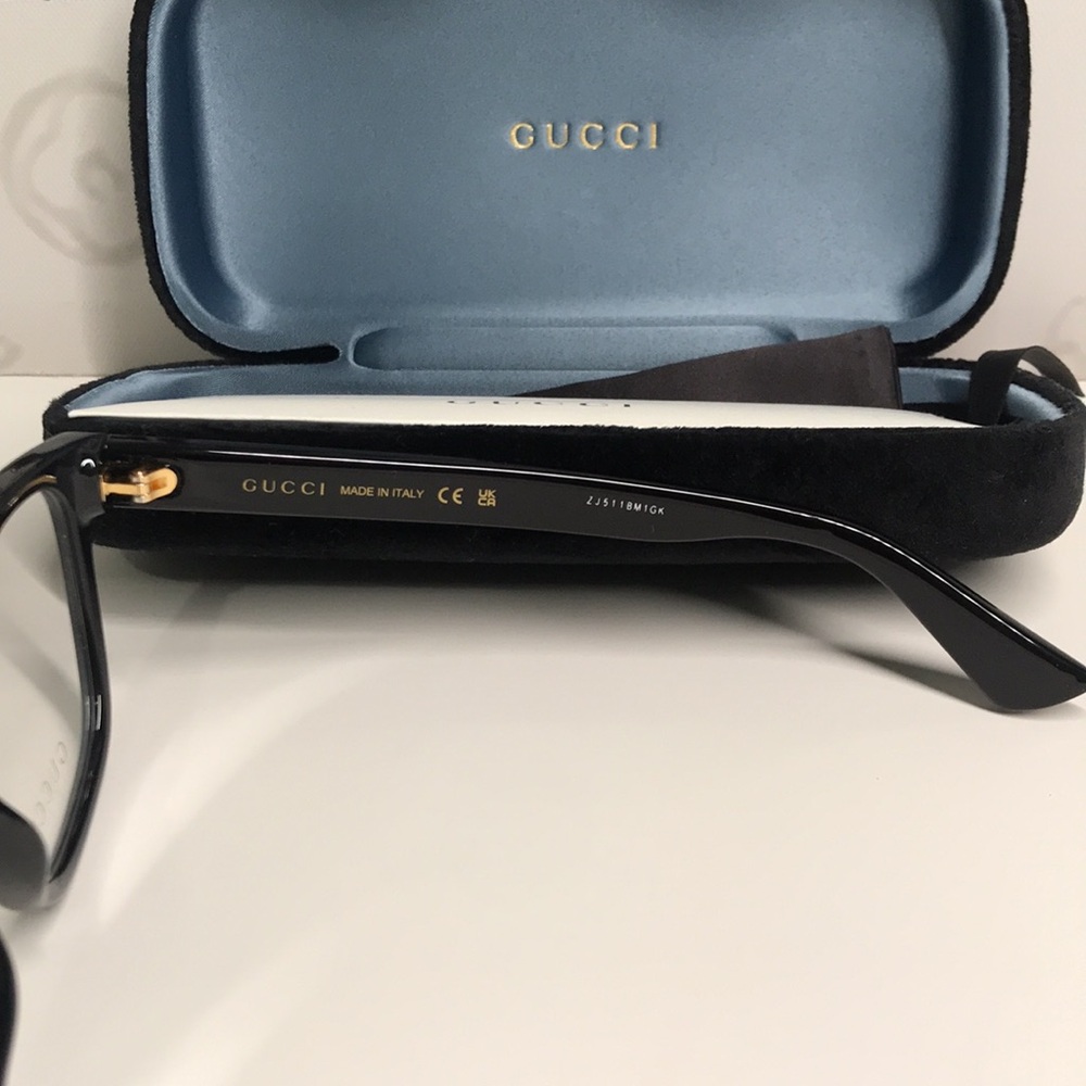 Luxury New Authentic Gucci GG1344O 005 Black Square Eyeglasses - Picture 13 of 14